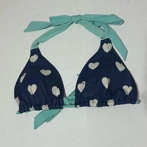 PINK Victoria's Secret Navy Heart Triangle Bikini Top with Mint Ties